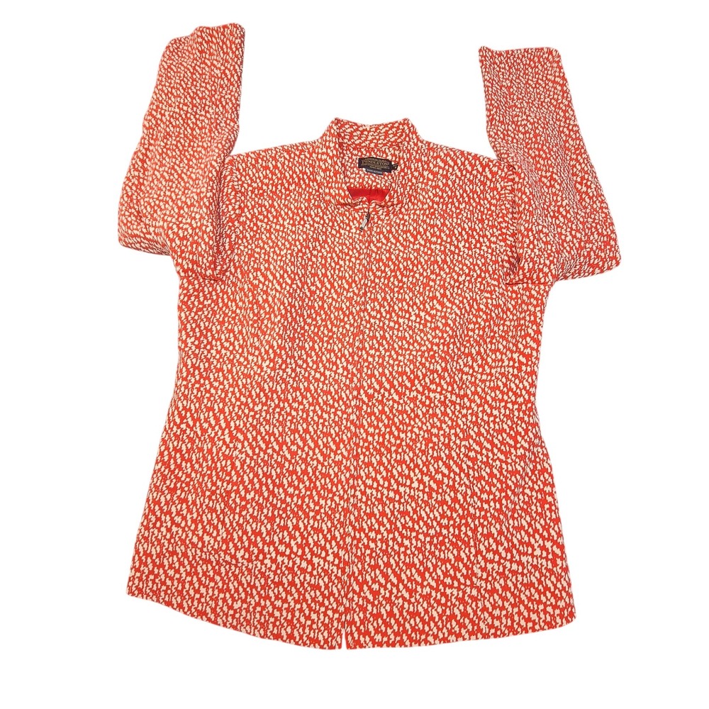 Pendleton Womens Orange White Abstract Print Full Zip Jacket Mock Neck PF212